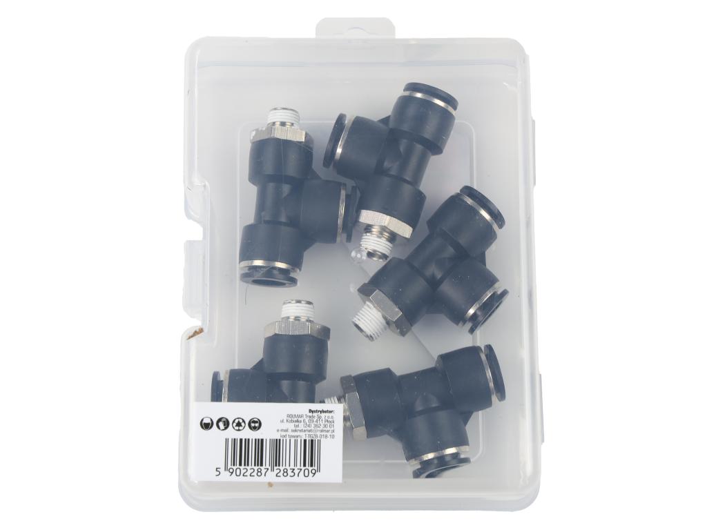 Trójnik wtykowy tekalan (typ T) z gwintem zewnętrznym (teflon) z boku 10mm x 1/8" TEGER, (sprzedawane po 5)