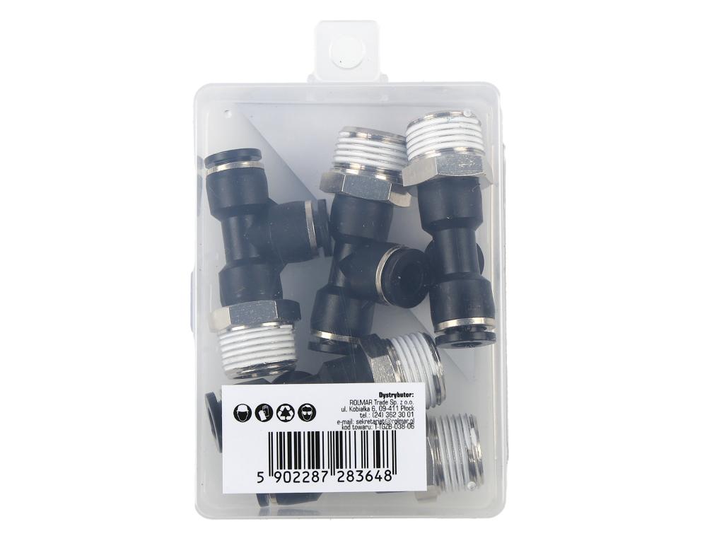 Trójnik wtykowy tekalan (typ T) z gwintem zewnętrznym (teflon) z boku 6mm x 3/8" TEGER, (sprzedawane po 5)