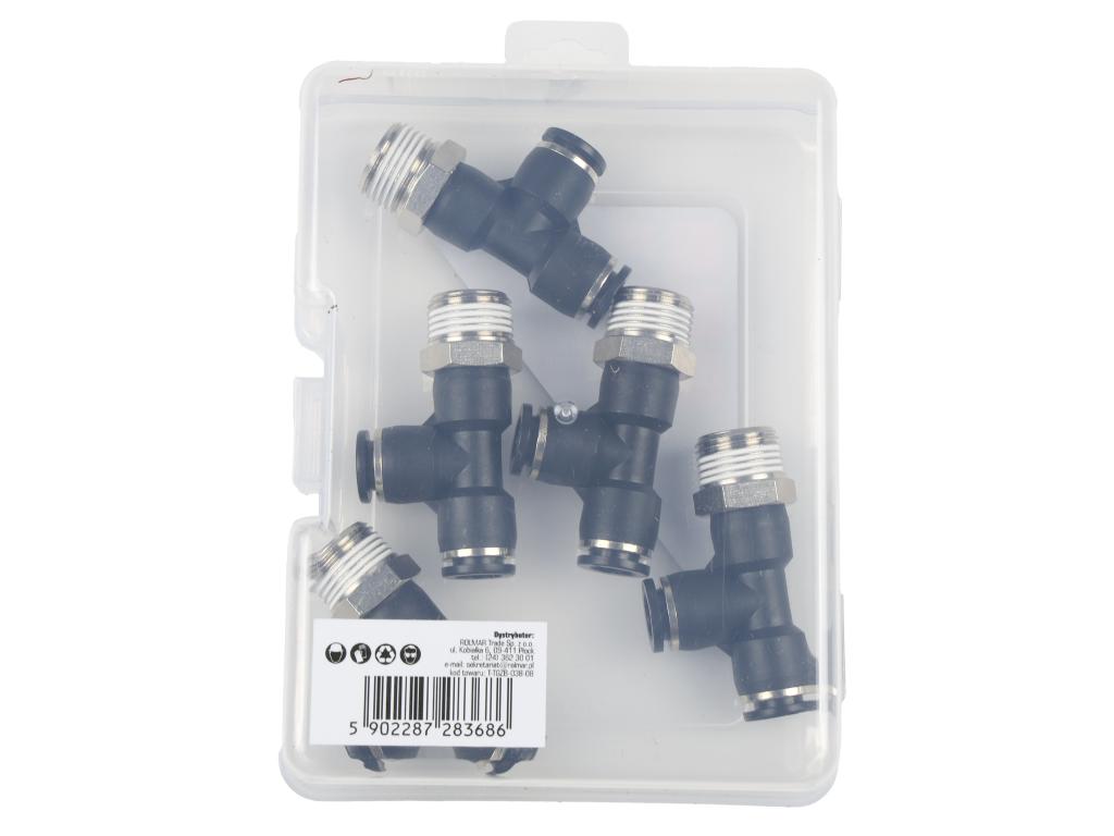Trójnik wtykowy tekalan (typ T) z gwintem zewnętrznym (teflon) z boku 8mm x 3/8" TEGER, (sprzedawane po 5)