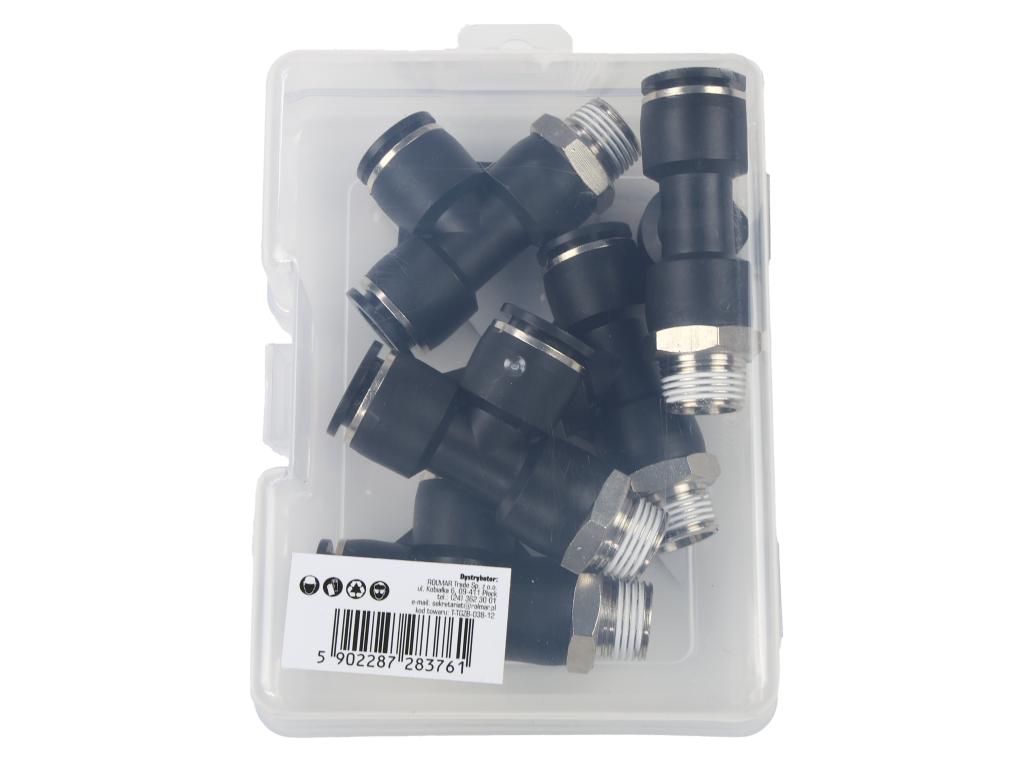 Trójnik wtykowy tekalan (typ T) z gwintem zewnętrznym (teflon) z boku 12mm x 3/8" TEGER, (sprzedawane po 5)