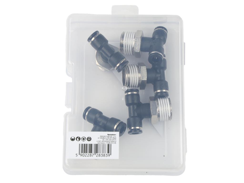 Trójnik wtykowy tekalan (typ T) z gwintem zewnętrznym (teflon) u góry 6mm x 1/2" TEGER, (sprzedawane po 5)