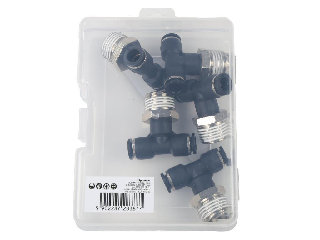 Trójnik wtykowy tekalan (typ T) z gwintem zewnętrznym (teflon) u góry 8mm x 1/2" TEGER, (sprzedawane po 5)