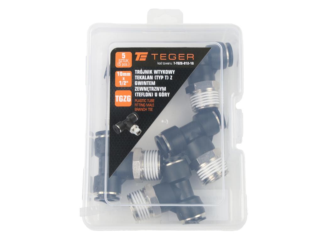 Trójnik wtykowy tekalan (typ T) z gwintem zewnętrznym (teflon) u góry 10mm x 1/2" TEGER, (sprzedawane po 5)