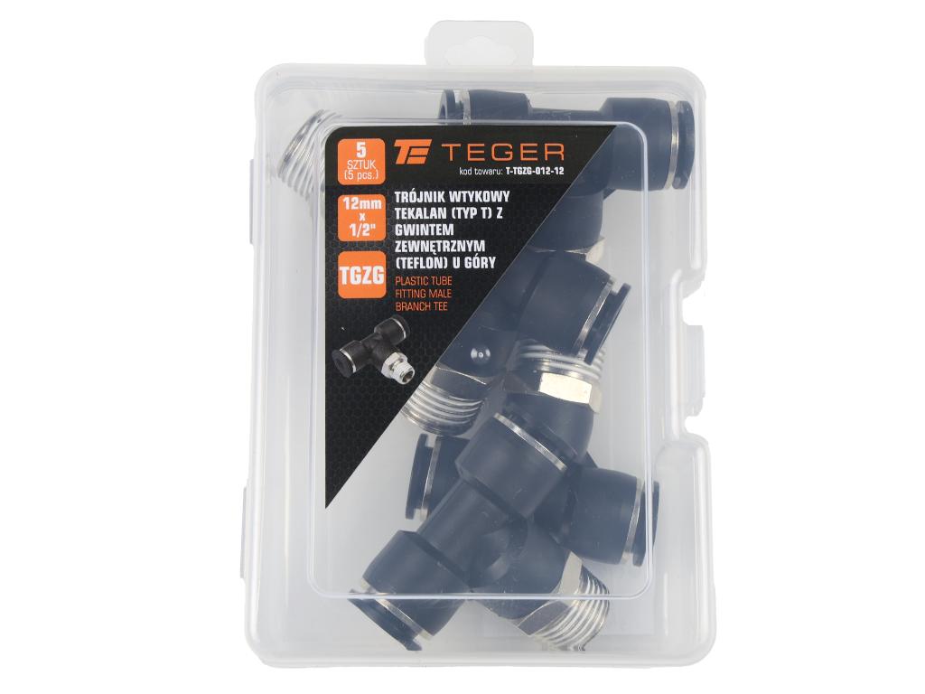 Trójnik wtykowy tekalan (typ T) z gwintem zewnętrznym (teflon) u góry 12mm x 1/2" TEGER, (sprzedawane po 5)
