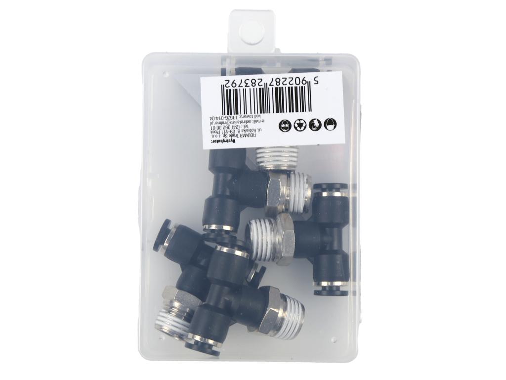 Trójnik wtykowy tekalan (typ T) z gwintem zewnętrznym (teflon) u góry 4mm x 1/4" TEGER, (sprzedawane po 5)