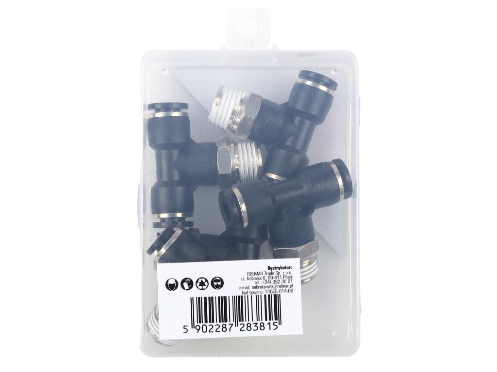 Trójnik wtykowy tekalan (typ T) z gwintem zewnętrznym (teflon) u góry 6mm x 1/4" TEGER, (sprzedawane po 5)