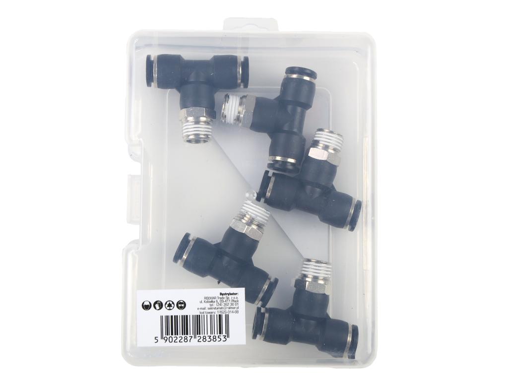 Trójnik wtykowy tekalan (typ T) z gwintem zewnętrznym (teflon) u góry 8mm x 1/4" TEGER, (sprzedawane po 5)