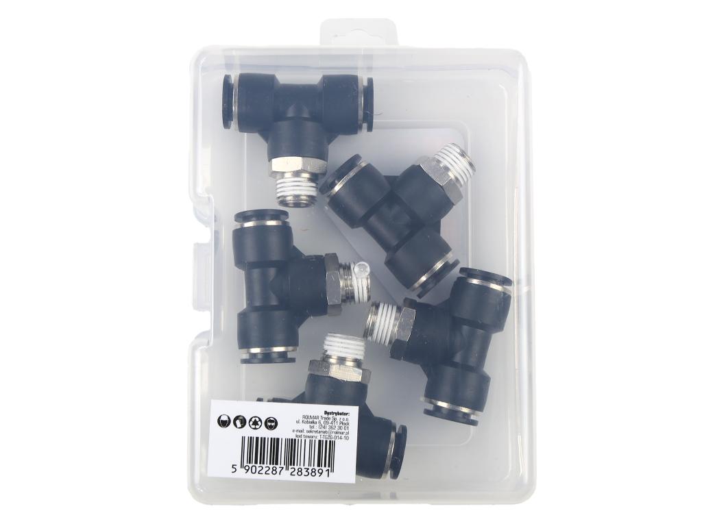 Trójnik wtykowy tekalan (typ T) z gwintem zewnętrznym (teflon) u góry 10mm x 1/4" TEGER, (sprzedawane po 5)