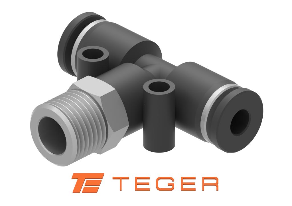 Trójnik wtykowy tekalan (typ T) z gwintem zewnętrznym (teflon) u góry 12mm x 1/4" TEGER, (sprzedawane po 5)