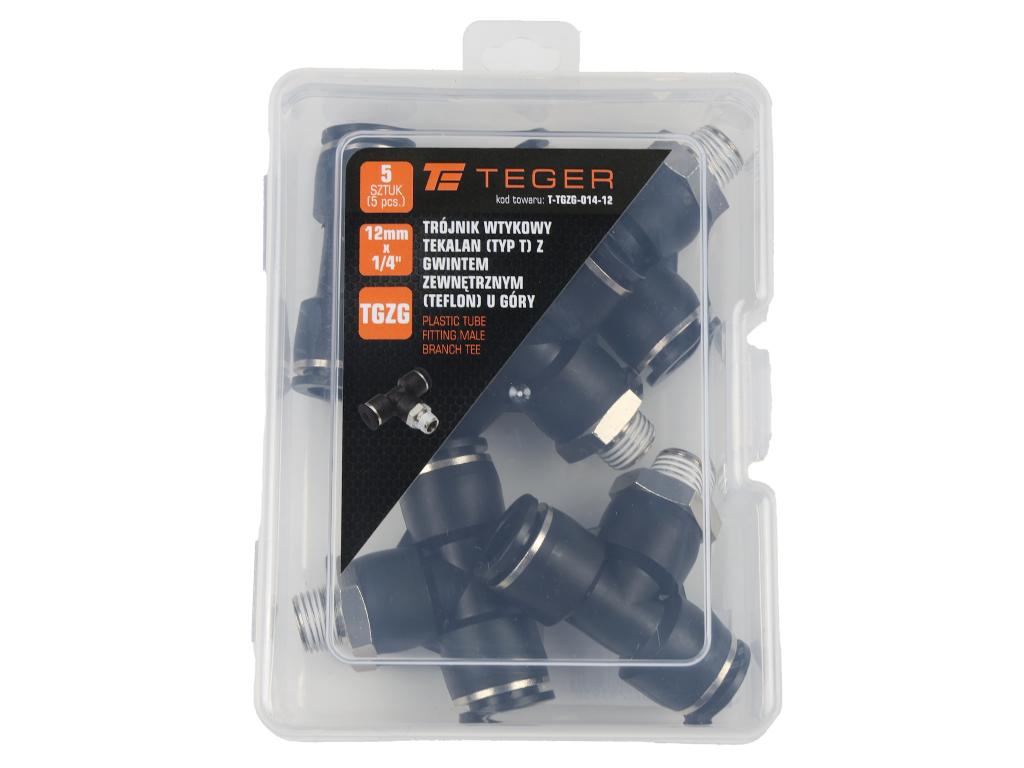 Trójnik wtykowy tekalan (typ T) z gwintem zewnętrznym (teflon) u góry 12mm x 1/4" TEGER, (sprzedawane po 5)
