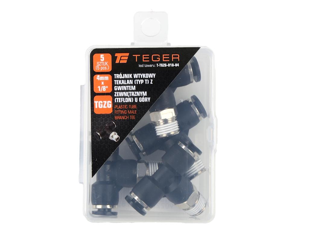 Trójnik wtykowy tekalan (typ T) z gwintem zewnętrznym (teflon) u góry 4mm x 1/8" TEGER, (sprzedawane po 5)