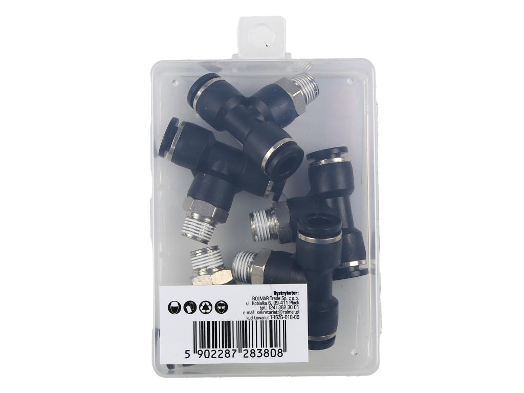 Trójnik wtykowy tekalan (typ T) z gwintem zewnętrznym (teflon) u góry 6mm x 1/8" TEGER, (sprzedawane po 5)