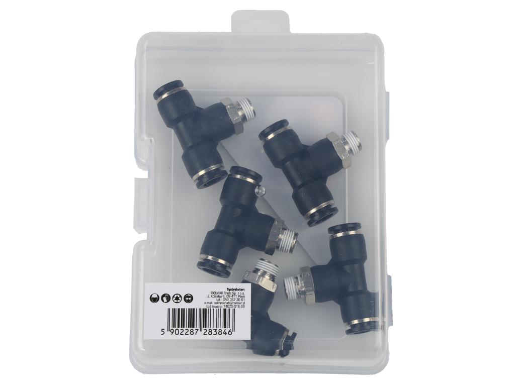 Trójnik wtykowy tekalan (typ T) z gwintem zewnętrznym (teflon) u góry 8mm x 1/8" TEGER, (sprzedawane po 5)