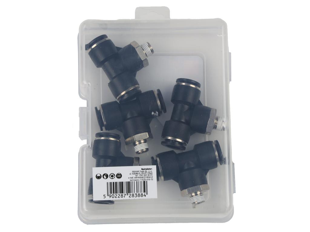 Trójnik wtykowy tekalan (typ T) z gwintem zewnętrznym (teflon) u góry 10mm x 1/8" TEGER, (sprzedawane po 5)