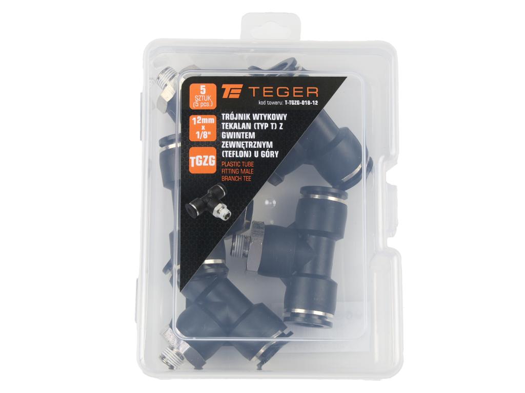 Trójnik wtykowy tekalan (typ T) z gwintem zewnętrznym (teflon) u góry 12mm x 1/8" TEGER, (sprzedawane po 5)