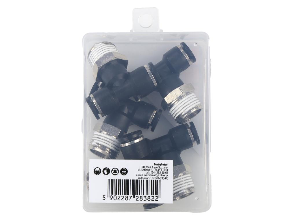 Trójnik wtykowy tekalan (typ T) z gwintem zewnętrznym (teflon) u góry 6mm x 3/8" TEGER, (sprzedawane po 5)