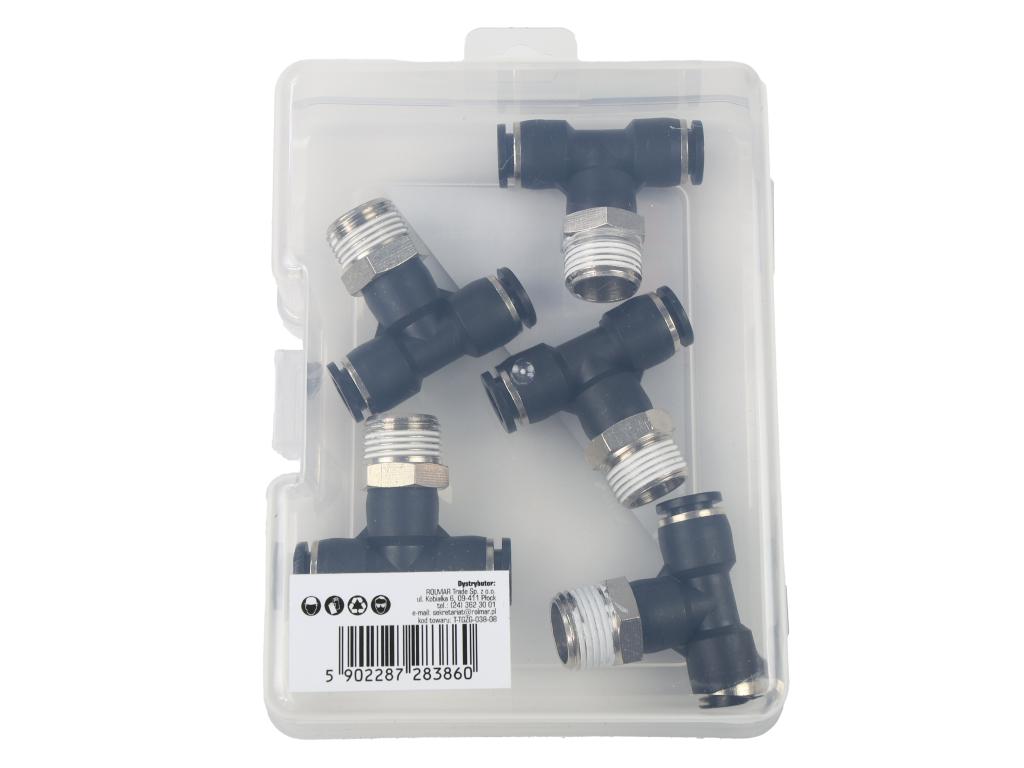Trójnik wtykowy tekalan (typ T) z gwintem zewnętrznym (teflon) u góry 8mm x 3/8" TEGER, (sprzedawane po 5)