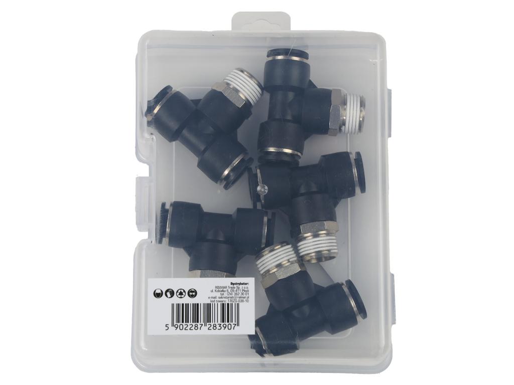 Trójnik wtykowy tekalan (typ T) z gwintem zewnętrznym (teflon) u góry 10mm x 3/8" TEGER, (sprzedawane po 5)