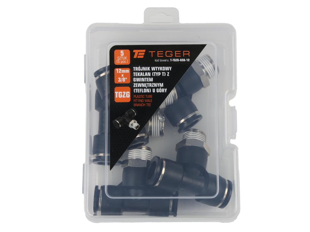 Trójnik wtykowy tekalan (typ T) z gwintem zewnętrznym (teflon) u góry 12mm x 3/8" TEGER, (sprzedawane po 5)