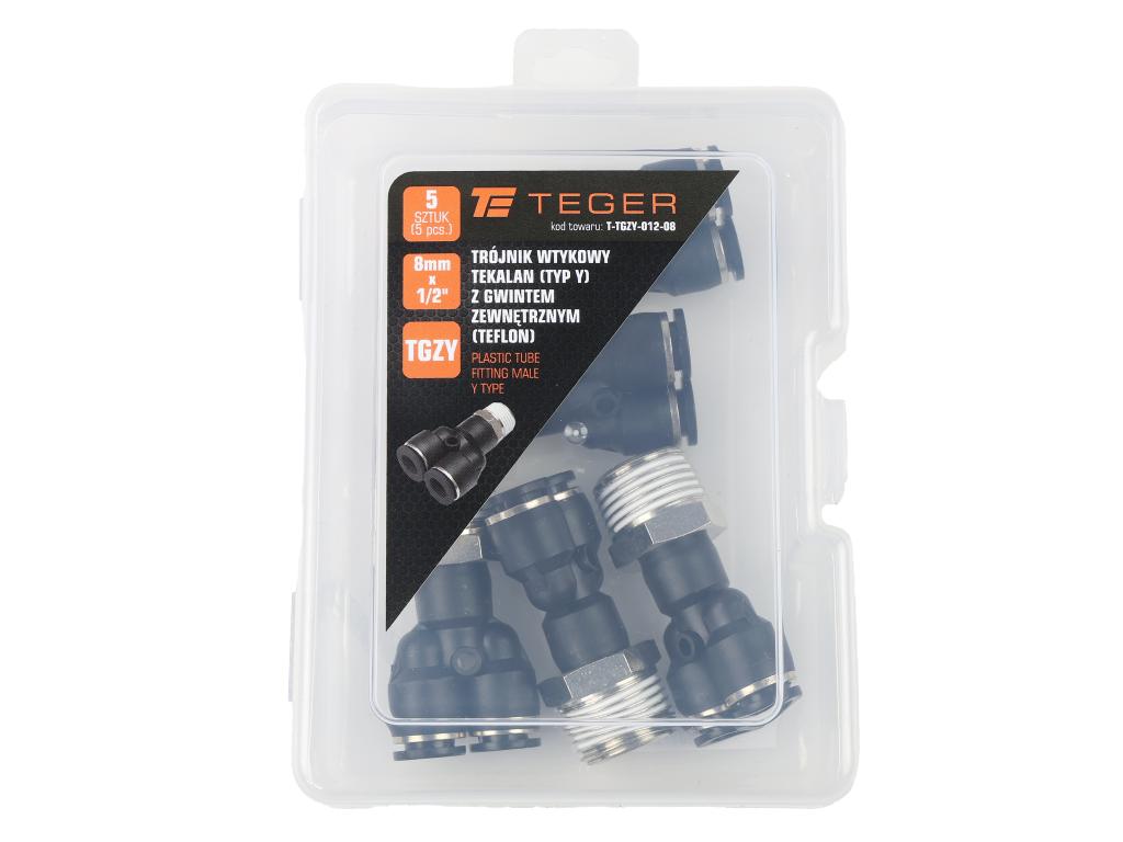 Trójnik wtykowy tekalan (typ Y) z gwintem zewnętrznym (teflon) 8mm x 1/2" TEGER, (sprzedawane po 5)