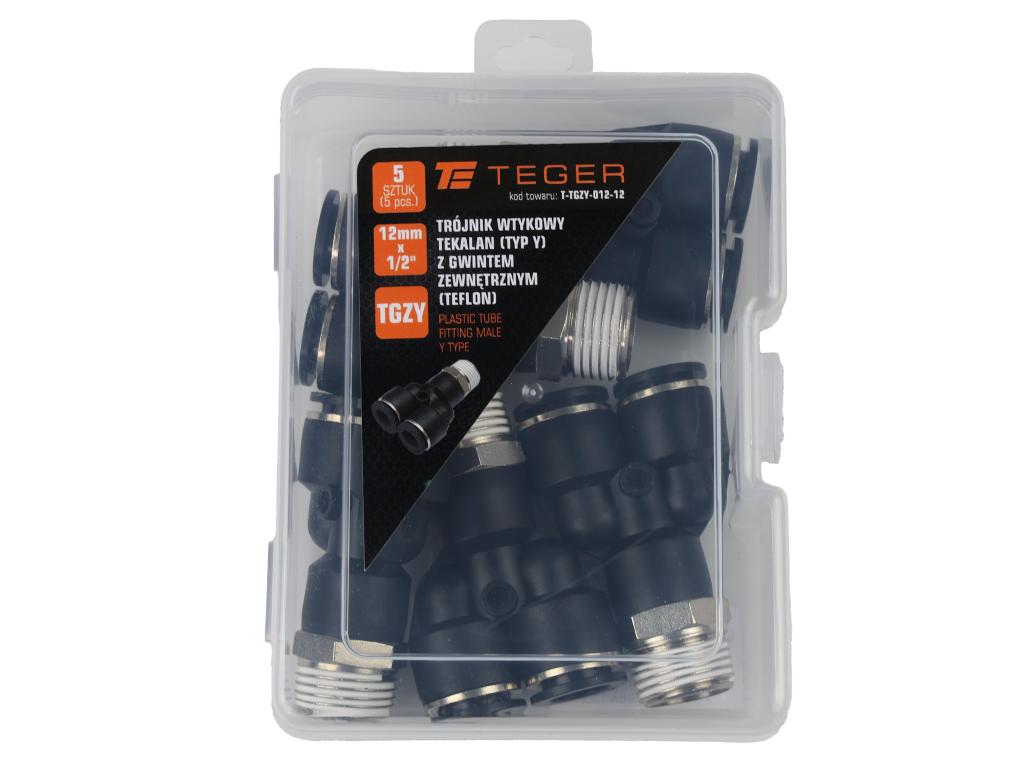 Trójnik wtykowy tekalan (typ Y) z gwintem zewnętrznym (teflon) 12mm x 1/2" TEGER, (sprzedawane po 5)
