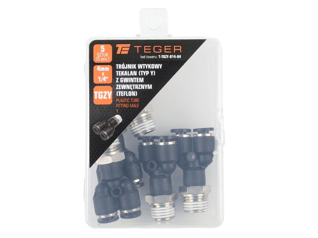 Trójnik wtykowy tekalan (typ Y) z gwintem zewnętrznym (teflon) 4mm x 1/4" TEGER, (sprzedawane po 5)