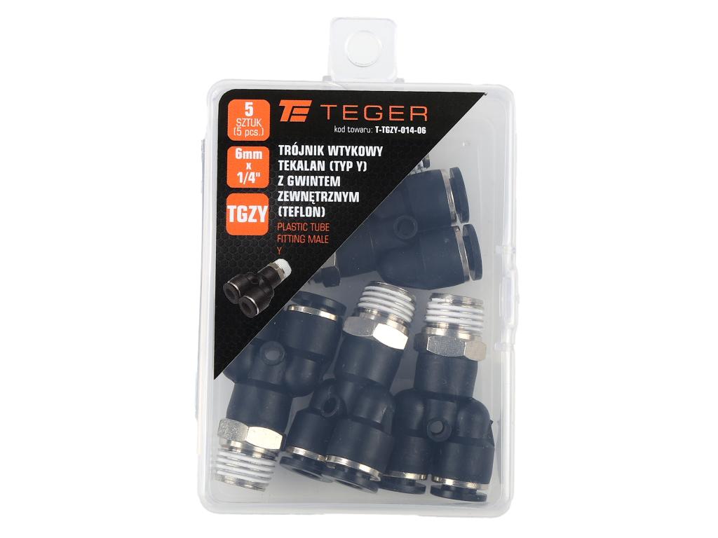 Trójnik wtykowy tekalan (typ Y) z gwintem zewnętrznym (teflon) 6mm x 1/4" TEGER, (sprzedawane po 5)
