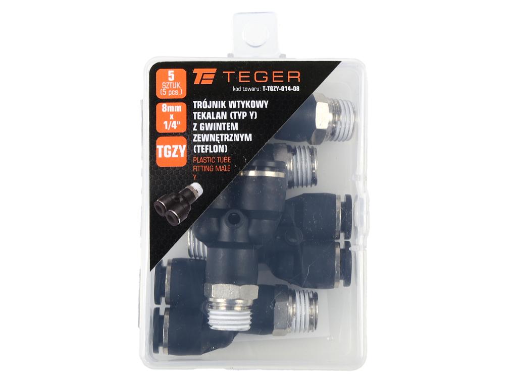 Trójnik wtykowy tekalan (typ Y) z gwintem zewnętrznym (teflon) 8mm x 1/4" TEGER, (sprzedawane po 5)
