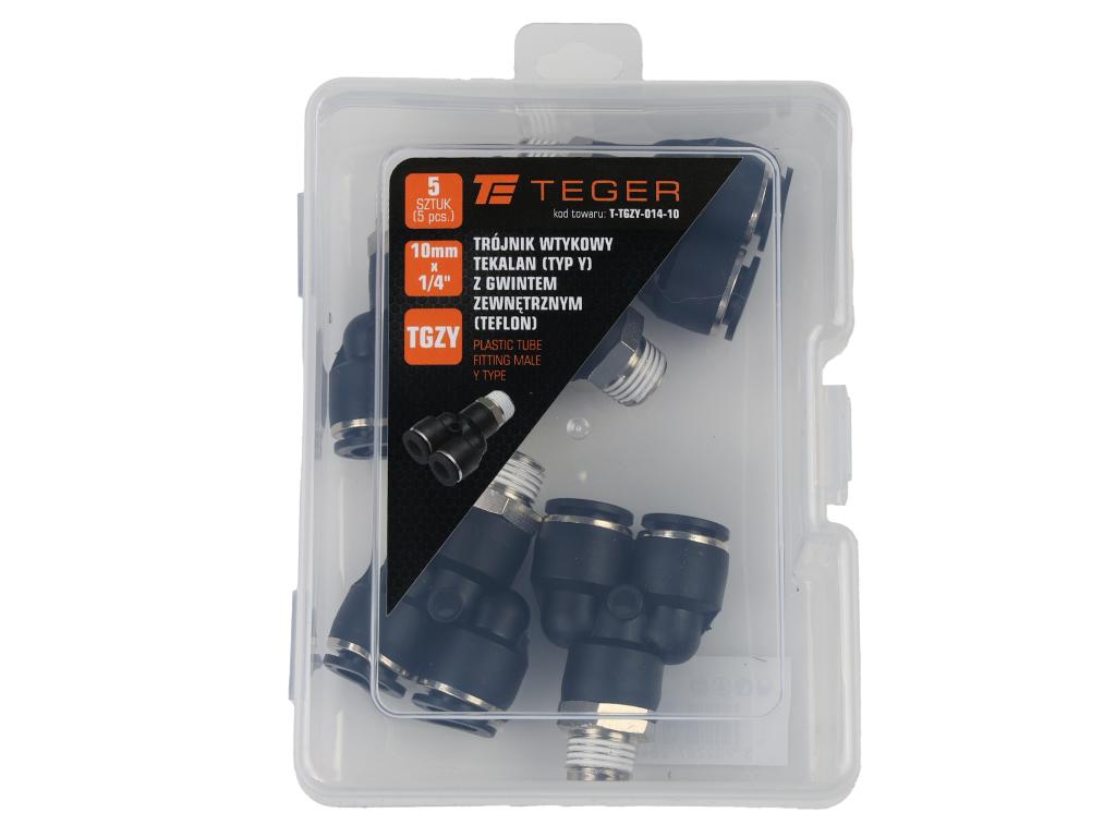 Trójnik wtykowy tekalan (typ Y) z gwintem zewnętrznym (teflon) 10mm x 1/4" TEGER, (sprzedawane po 5)