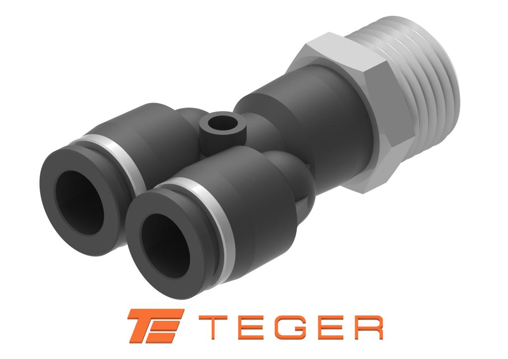 Trójnik wtykowy tekalan (typ Y) z gwintem zewnętrznym (teflon) 12mm x 1/4" TEGER, (sprzedawane po 5)
