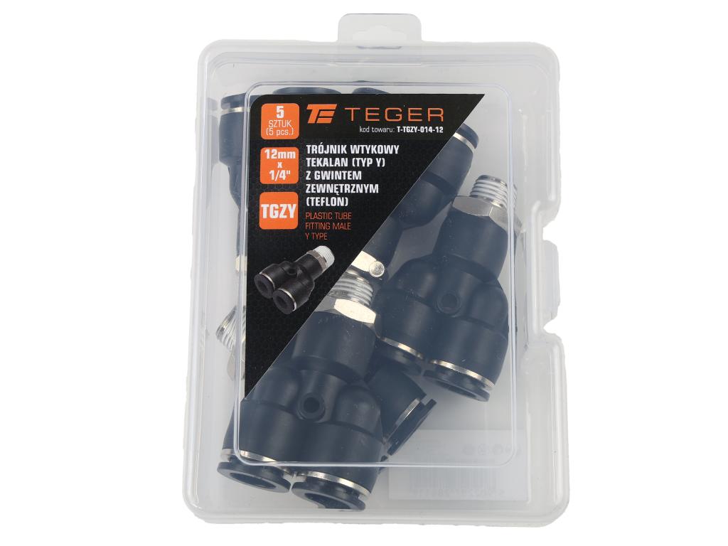 Trójnik wtykowy tekalan (typ Y) z gwintem zewnętrznym (teflon) 12mm x 1/4" TEGER, (sprzedawane po 5)