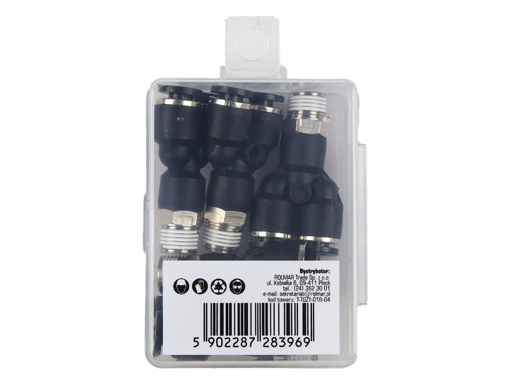 Trójnik wtykowy tekalan (typ Y) z gwintem zewnętrznym (teflon) 4mm x 1/8" TEGER, (sprzedawane po 5)