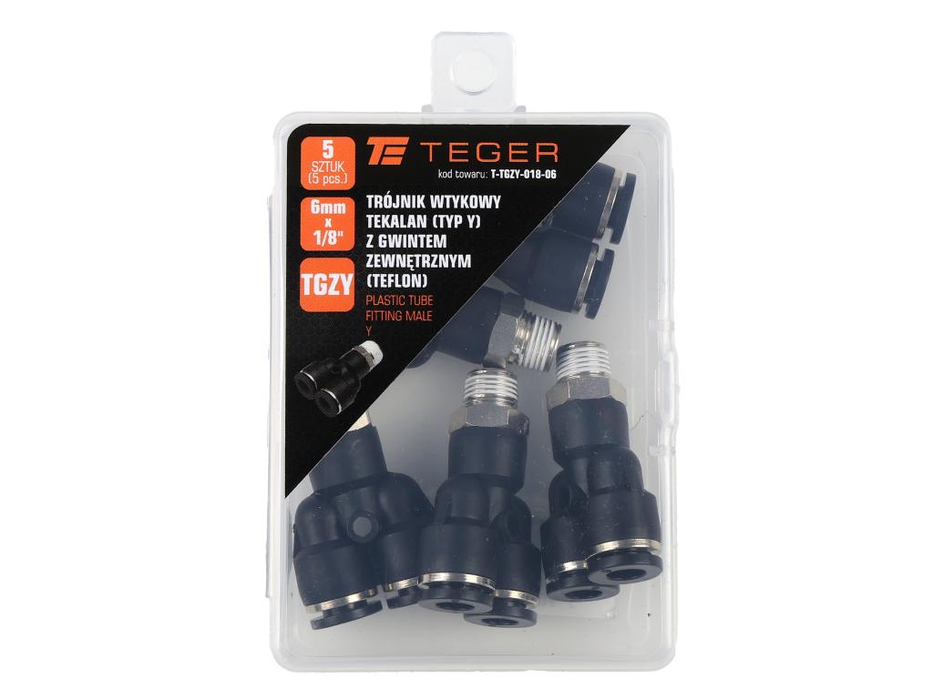 Trójnik wtykowy tekalan (typ Y) z gwintem zewnętrznym (teflon) 6mm x 1/8" TEGER, (sprzedawane po 5)