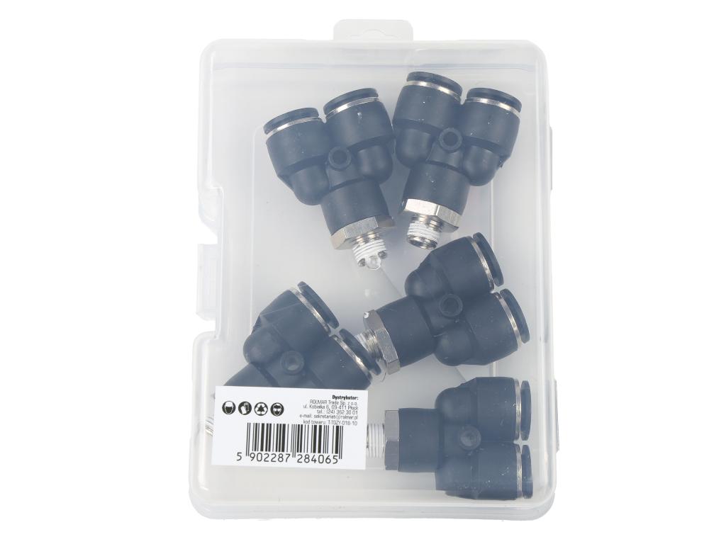 Trójnik wtykowy tekalan (typ Y) z gwintem zewnętrznym (teflon) 10mm x 1/8" TEGER, (sprzedawane po 5)