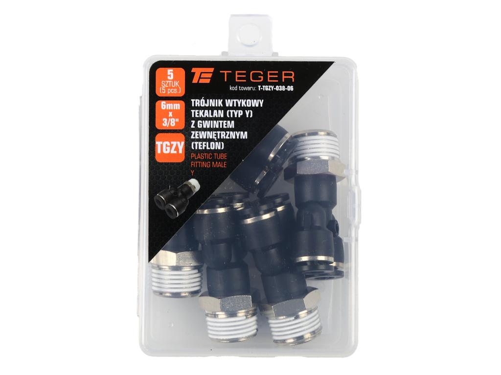 Trójnik wtykowy tekalan (typ Y) z gwintem zewnętrznym (teflon) 6mm x 3/8" TEGER, (sprzedawane po 5)