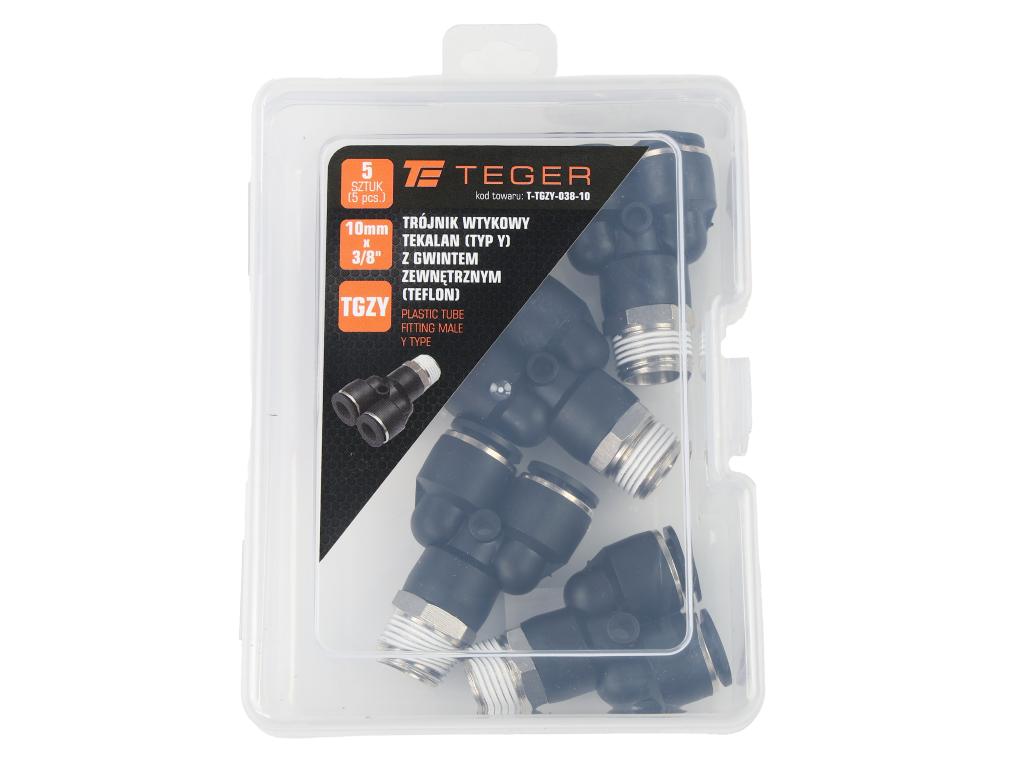 Trójnik wtykowy tekalan (typ Y) z gwintem zewnętrznym (teflon) 10mm x 3/8" TEGER, (sprzedawane po 5)