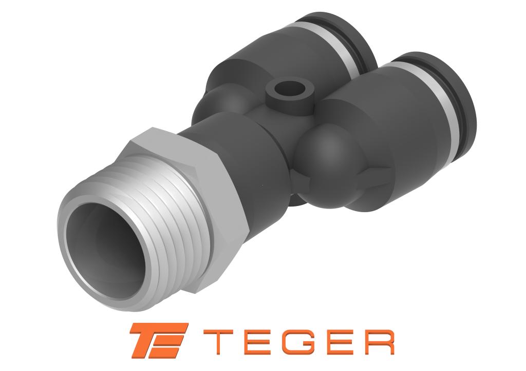 Trójnik wtykowy tekalan (typ Y) z gwintem zewnętrznym (teflon) 12mm x 3/8" TEGER, (sprzedawane po 5)