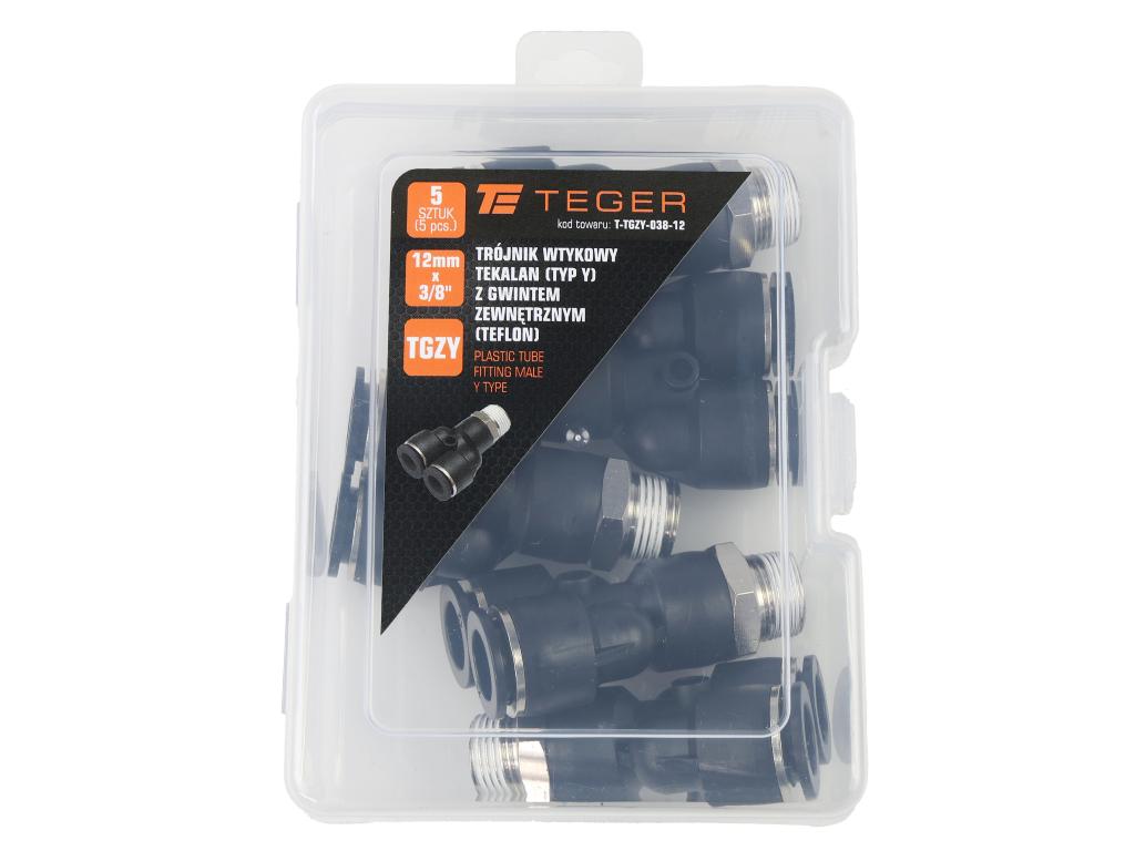 Trójnik wtykowy tekalan (typ Y) z gwintem zewnętrznym (teflon) 12mm x 3/8" TEGER, (sprzedawane po 5)