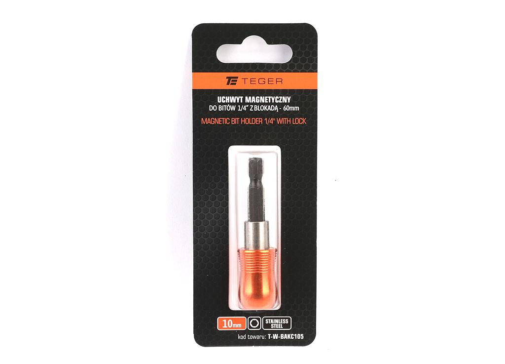 Uchwyt magnetyczny do bitów HEX 1/4" 10x60 mm - z blokadą (quick release), CR-V, Teger
