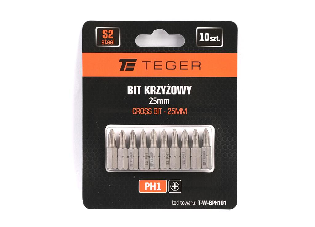 Bit krzyżowy PH 1x25 mm, (10 szt), S2, Teger