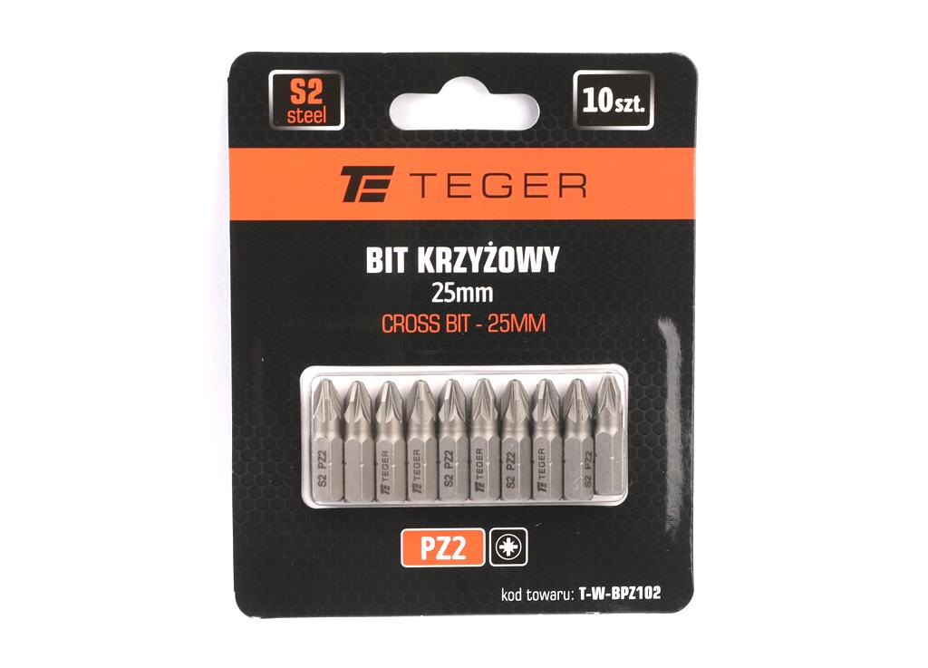 Bit krzyżowy PZ 2x25 mm, (10 szt), S2, Teger