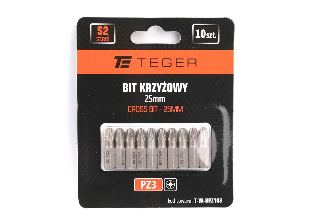 Bit krzyżowy PZ 3x25 mm, (10 szt), S2, Teger