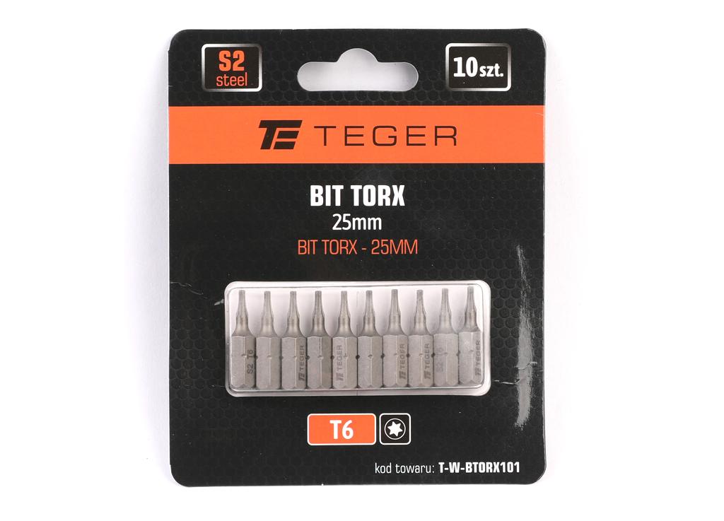 Bit TORX T6x25 mm, (10 szt), S2, Teger