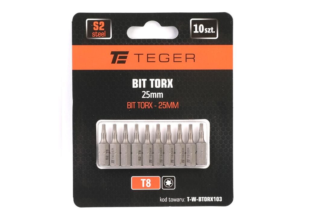 Bit TORX T8x25 mm, (10 szt), S2, Teger