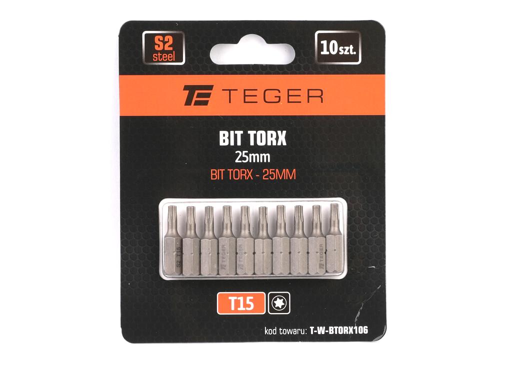 Bit TORX T15x25 mm, (10 szt), S2, Teger