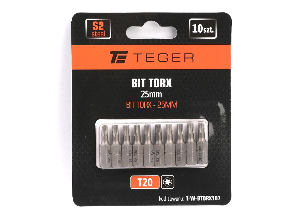 Bit TORX T20x25 mm, (10 szt), S2, Teger