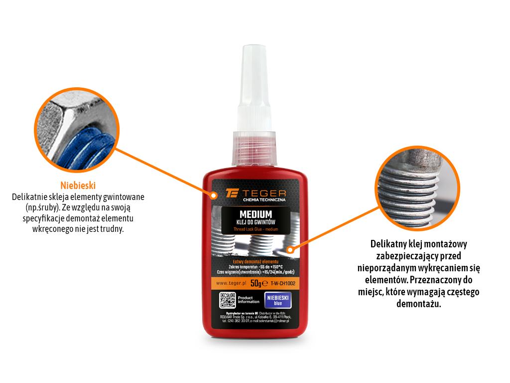 Klej do gwintów MEDIUM - niebieski 50g / TEGER