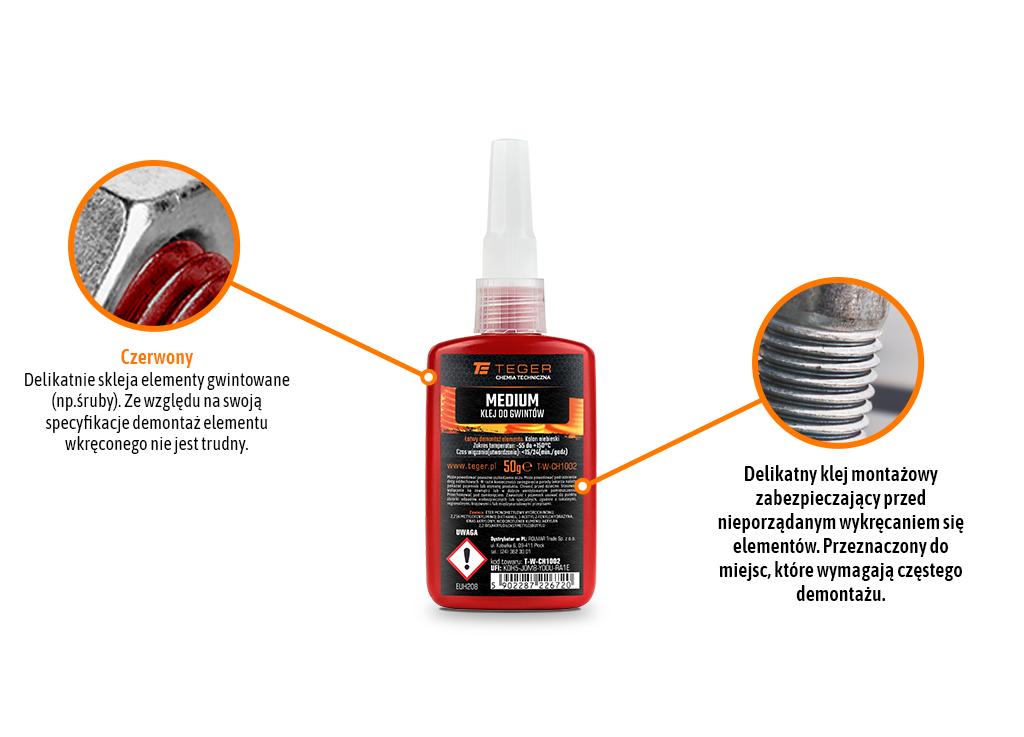 Klej do gwintów STRONG - czerwony 50g  / TEGER