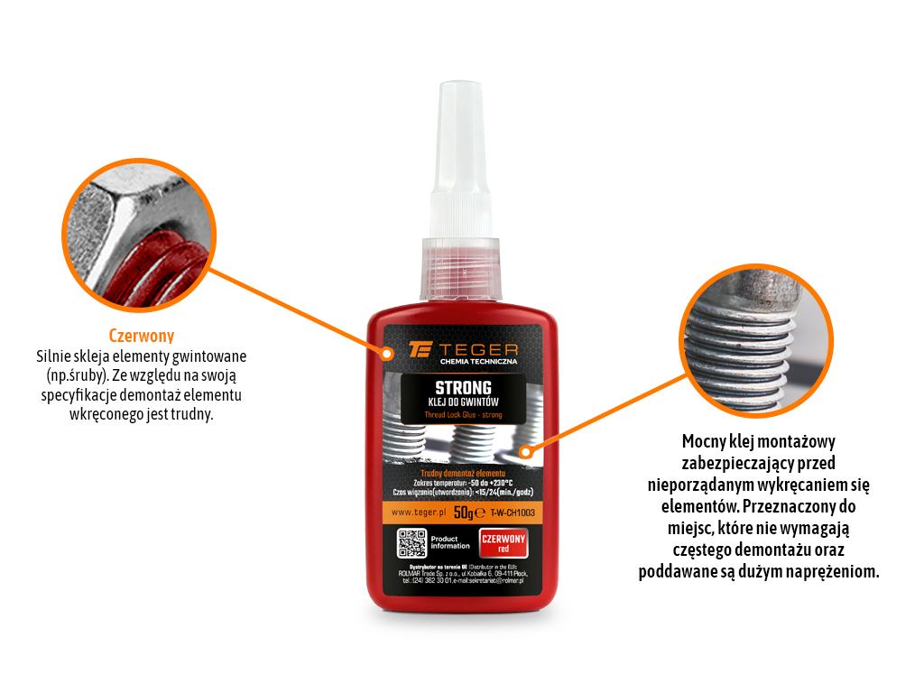 Klej do gwintów STRONG - czerwony 50g  / TEGER