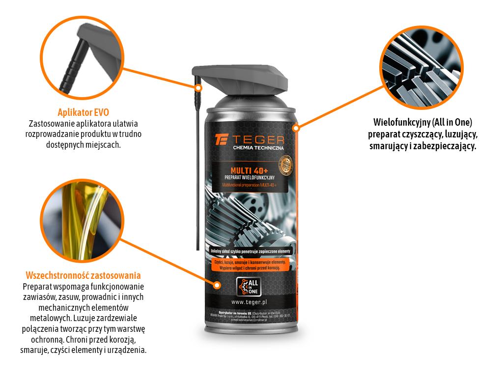 Preparat wielofunkcyjny MULTI-40+ z aplikatorem EVO  400ml / TEGER